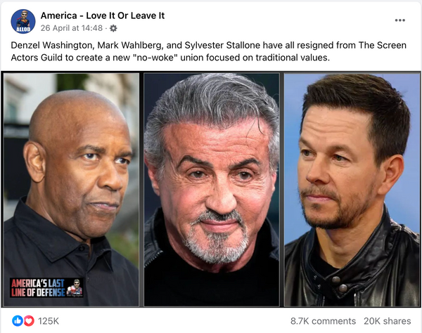 Vašingtons, Valbergs un Stalons atkāpās no Ekrāna aktieru biedrības, lai izveidotu "bezmodrības" savienību?